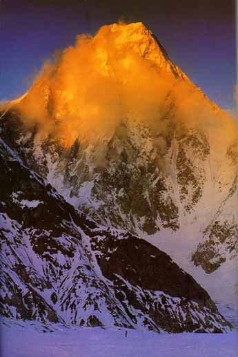 
Gasherbrum IV glows at sunset seen from Concordia - Trekking in Himalayas book
